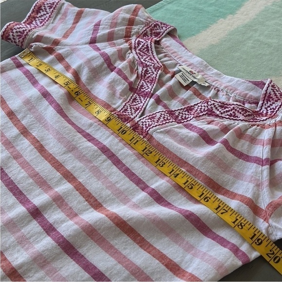 Vineyard Vines Cotton Linen Blend Embroidered Detail Gustavia Stripe Top - Picture 7 of 9